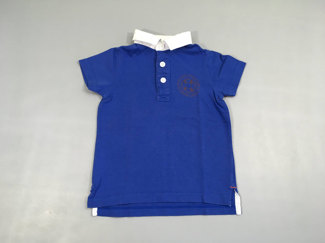 Polo m.c jersey m.c bleu col blanc, moins cher chez Petit Kiwi