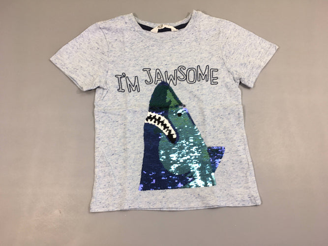 T-shirt m.c bleu moucheté Jawsome requin sequins-Bouloché, moins cher chez Petit Kiwi