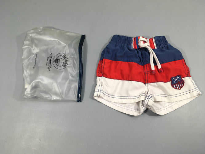 Maillot short blanc-bleu-rouge (petite tache avt jambe ) + pochette plastique, moins cher chez Petit Kiwi