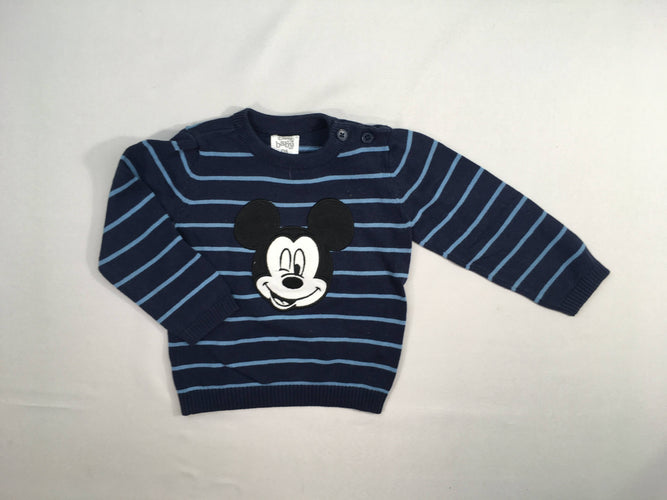 Pull bleu marine rayé Mickey, moins cher chez Petit Kiwi