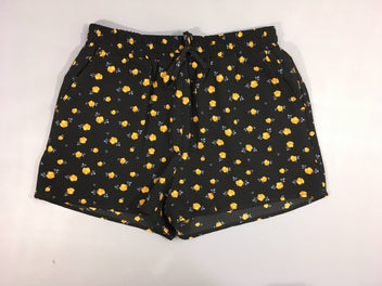 Short texturé noir motifs fleurs jaunes-Groggy XXS