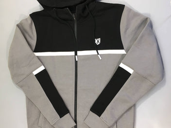 Sweat zippéà capuche gris/noir, taille S, Foot Korner, état neuf