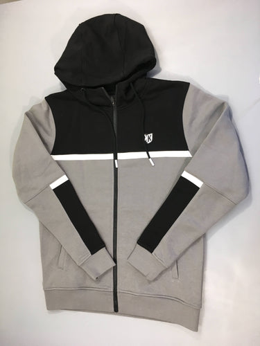 Sweat zippéà capuche gris/noir, taille S, Foot Korner, état neuf, moins cher chez Petit Kiwi