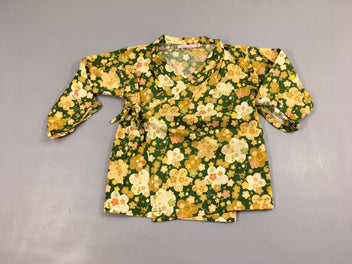 Robe m.l tablier coton vert fleurs moutarde, Lucky Wang NYC