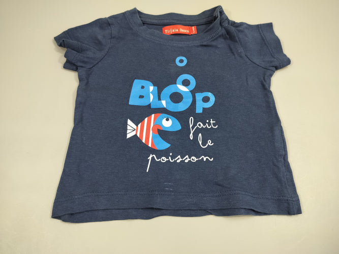 T-shirt m.c bleu marine, poisson "Blop fait le poisson", moins cher chez Petit Kiwi