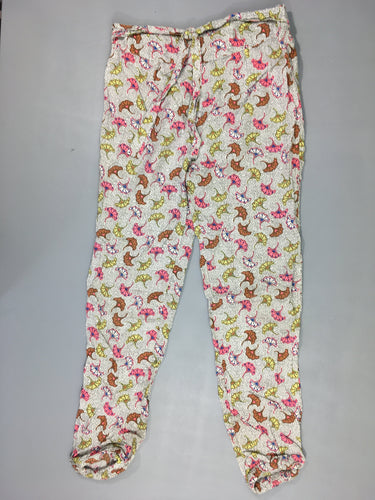 Pantalon fluide blanc motifs traits éventailles bruns-roses-jaunes taille et chevilles élastiques, moins cher chez Petit Kiwi