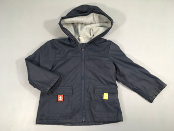 Veste à capuche zippée bleu marine déperlante doublée polar gris clair