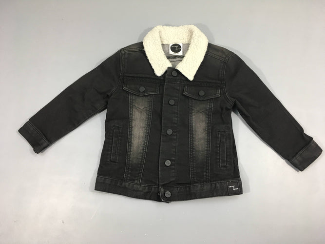 Veste jeans noir pressions col teddy, moins cher chez Petit Kiwi