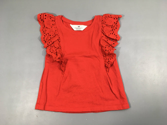 T-shirt s.m rouge volants broderie anglaise, moins cher chez Petit Kiwi