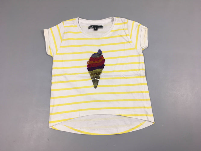 T-shirt m.c rayé jaune et blanc , glace en sequins reversibles, moins cher chez Petit Kiwi