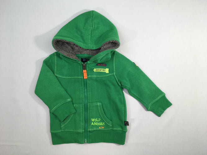 Sweat zippé vert à capuche doublée peluche grise, moins cher chez Petit Kiwi