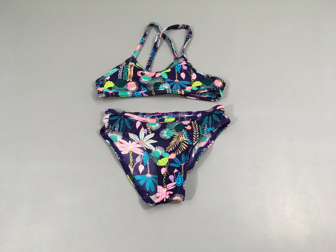 Bikini marine avec motifs végétaux, moins cher chez Petit Kiwi