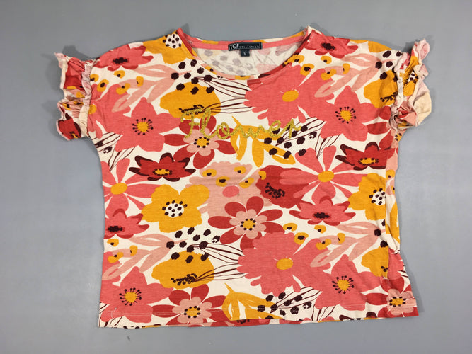 T-shirt m.c cropped blanc fleuri rose-jaune, moins cher chez Petit Kiwi