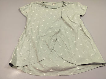 Blouse m.c d'allaitement vert pâle à fleurs blanches 95% coton 5%  élasthanne