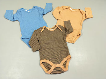 Lot de 3 bodies ml 1 rayé brun et noir/ 1  caramel/1 bleu 100% coton