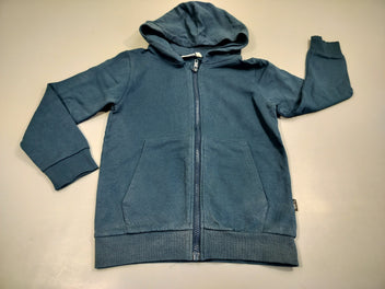 Sweat zippé à capuche bleu marine, légèrement délavé, poche sur le devant  80% coton 20% polyester