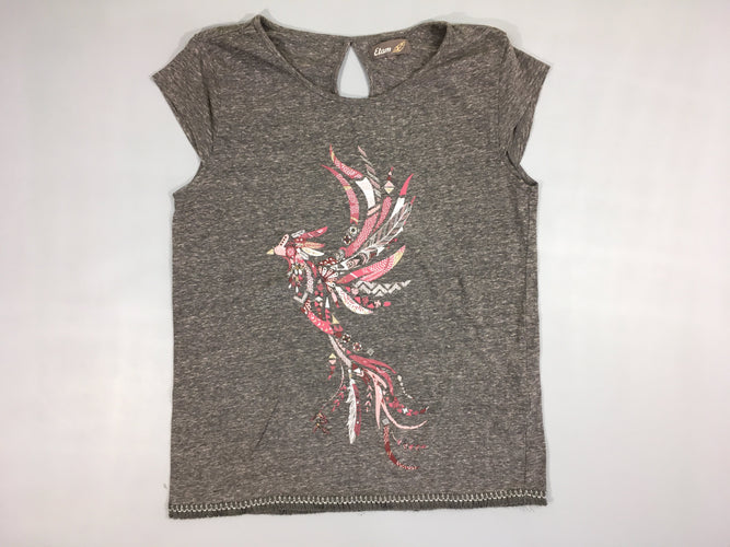 T-shirt m.c grs chiné Oiseau rose irisé franfes bas S, moins cher chez Petit Kiwi