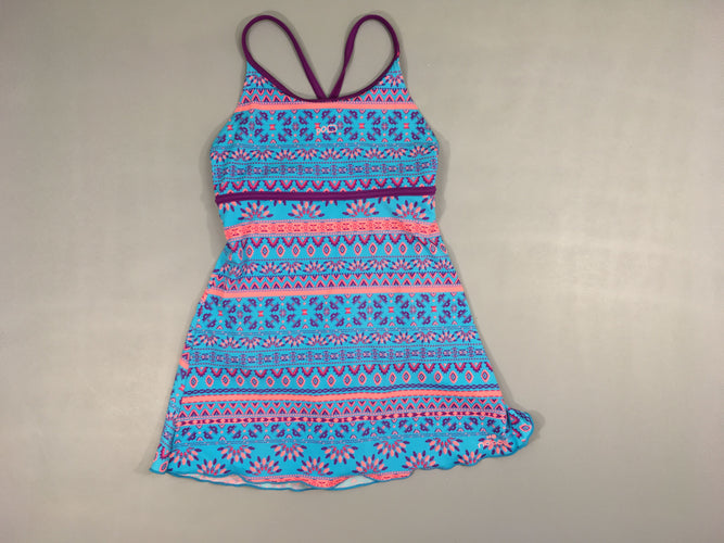 Maillot-robe bleu motifs corails-mauves, moins cher chez Petit Kiwi