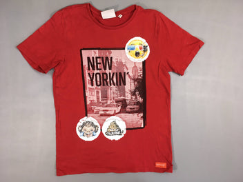 T-shirt m.c rouge New Yorkin Emoji sequins réversibles-Légèrement bouloché