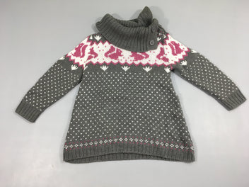 Robe pull m.l gris à motifs col châle, légèrement boulochée