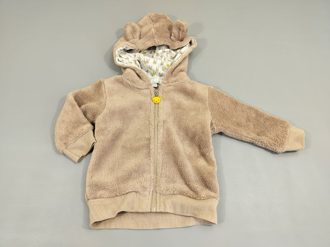 Gilet zippé à capuche duveteux beige, moins cher chez Petit Kiwi