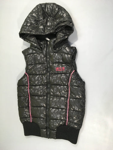 Bodywarmer noir motifs léopard à capuche amovible, moins cher chez Petit Kiwi