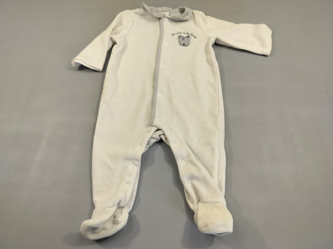 Pyjama velours côtelé blanc tête d'ours "Je me la coule d'ours", moins cher chez Petit Kiwi