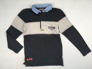 Polo ml bleu-gris col denim