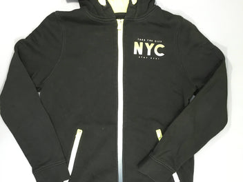 Sweat zippé à capuche noir tirette jaune NYC