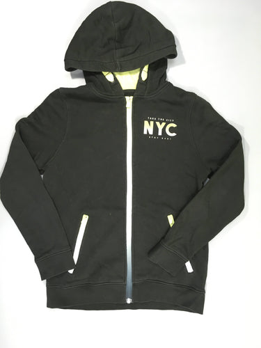 Sweat zippé à capuche noir tirette jaune NYC, moins cher chez Petit Kiwi