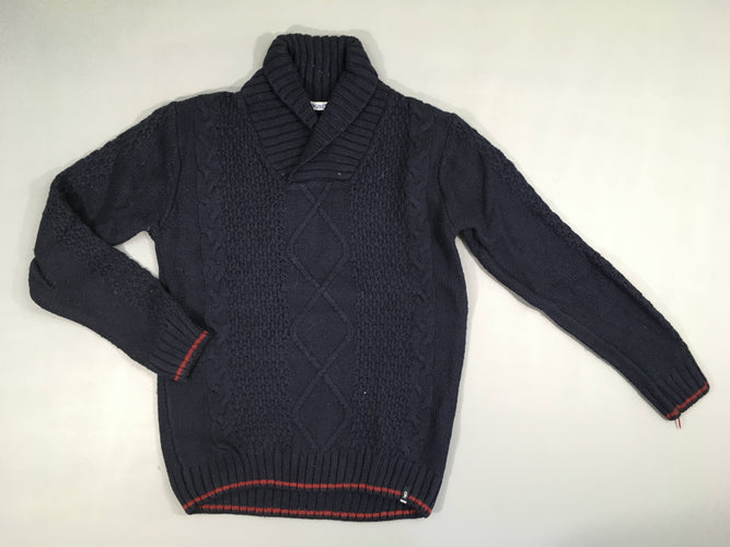 Pull bleu foncé col châle 10 % Laine, moins cher chez Petit Kiwi