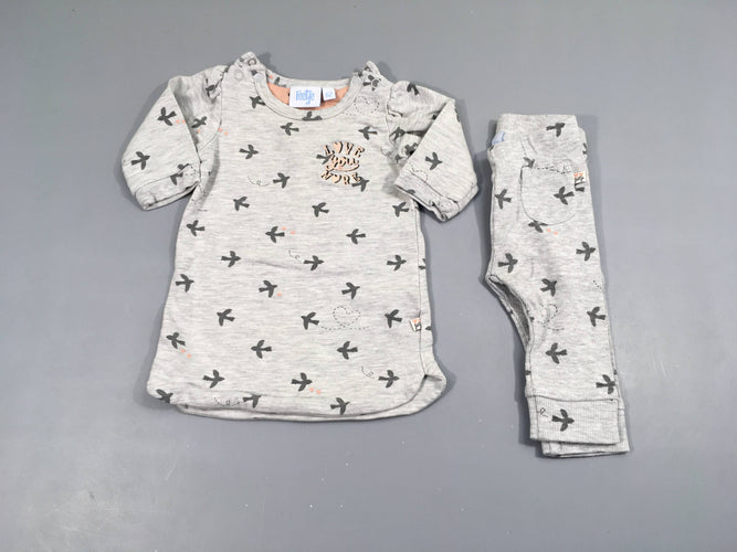 Robe m.l molleton gris chiné oiseaux + Legging mailles, Feetje, moins cher chez Petit Kiwi