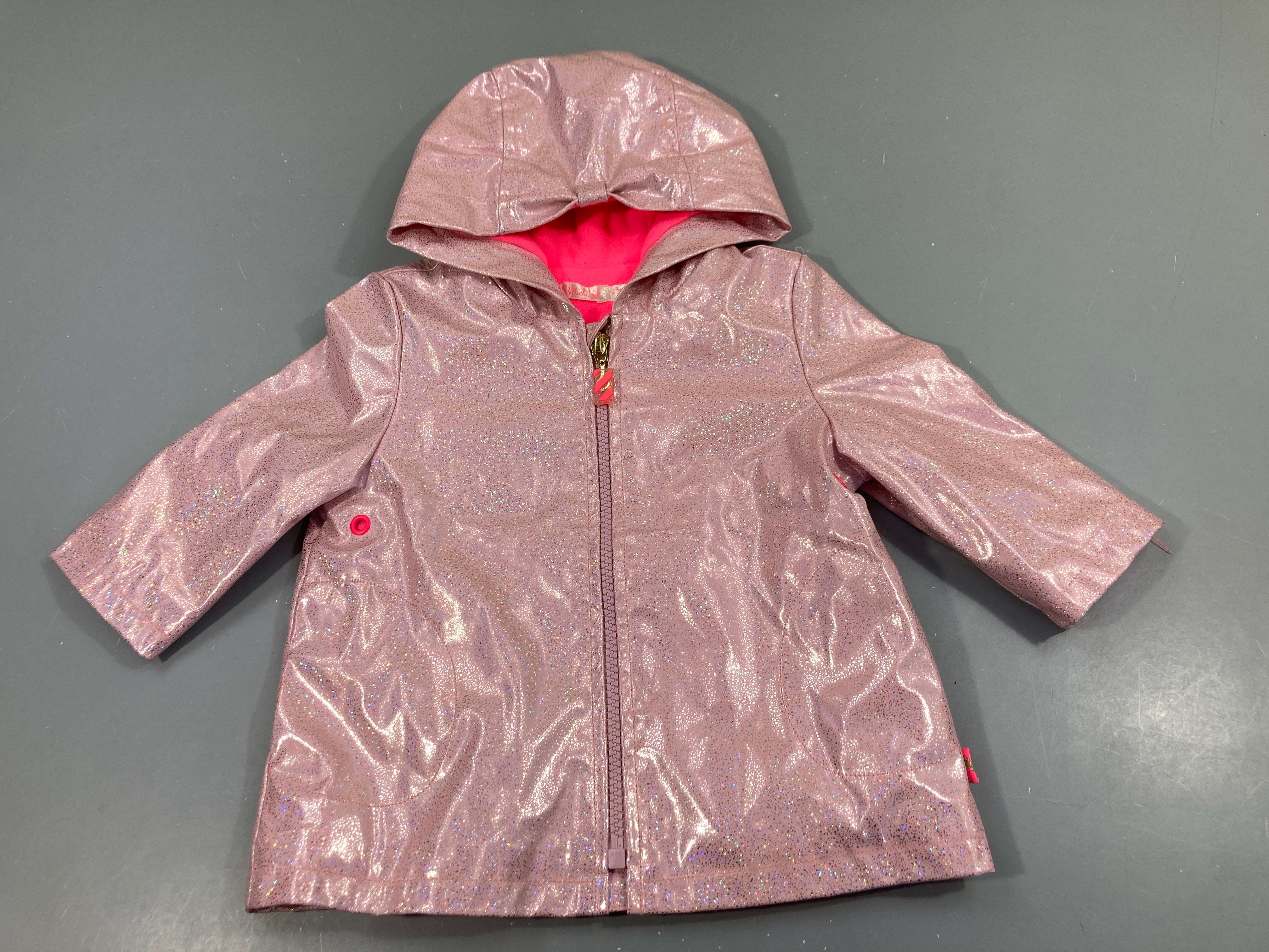 Veste à capuche cirée rose pailleté argenté Billiblush