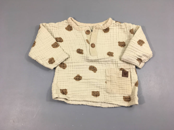 Chemise gaz de coton gauffré beige oursons, moins cher chez Petit Kiwi