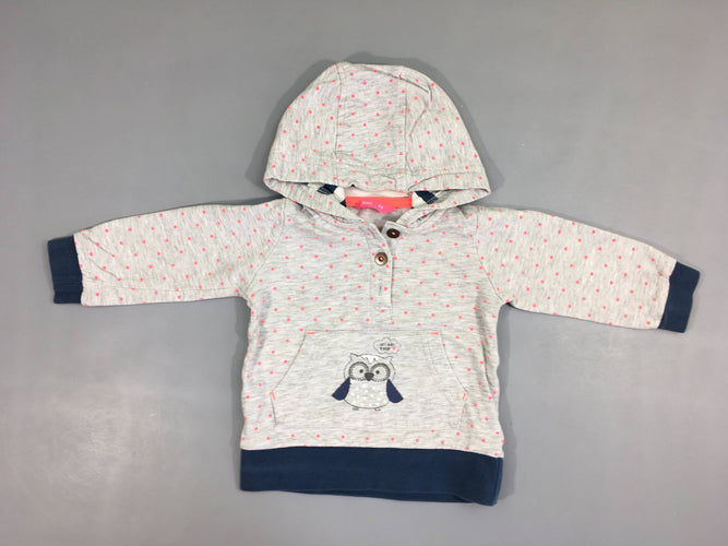 Sweat à capuche gris chiné pois rose, moins cher chez Petit Kiwi