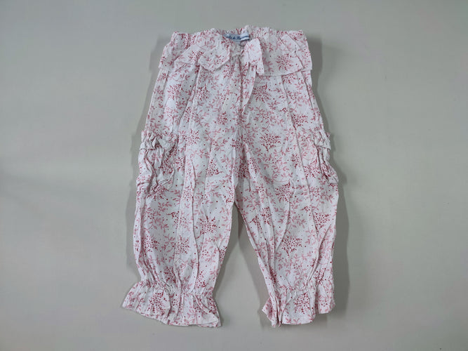 Pantalon léger blanc fleurs rouges poches latérales, moins cher chez Petit Kiwi