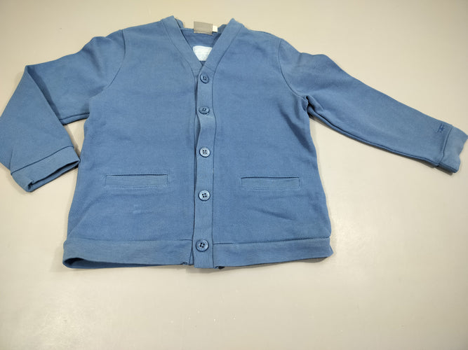 Gilet bleu texturé, poche chino , col V  100% coton, moins cher chez Petit Kiwi