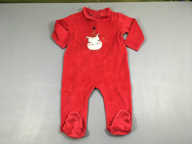 Pyjama velours rouge hippo col, moins cher chez Petit Kiwi