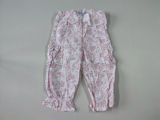 Pantalon léger blanc fleurs rouges poches latérales, moins cher chez Petit Kiwi