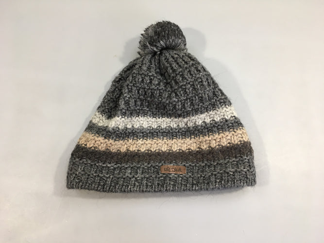 Bonnet gris rayé pompom, 25% alpaga25% laine, moins cher chez Petit Kiwi