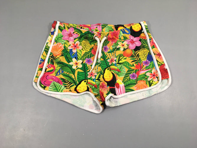 Short molleton jaune fleurs perroquets, moins cher chez Petit Kiwi