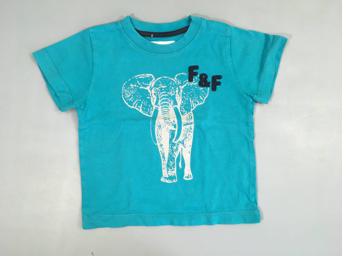 T-shirt m.c bleu éléphant, légèrement bouloché, moins cher chez Petit Kiwi