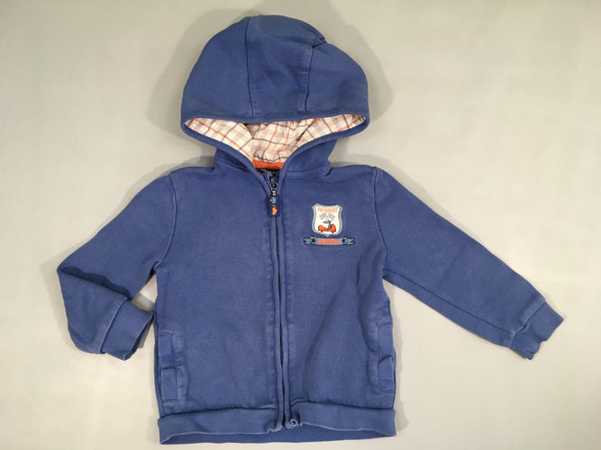 Pull zippé à capuche bleu Vroom, moins cher chez Petit Kiwi