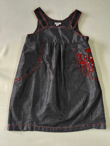 Robe salopette grise irisée broderies rouges sequins, moins cher chez Petit Kiwi