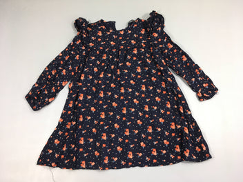 Robe m.c bleu marine fleurie orange