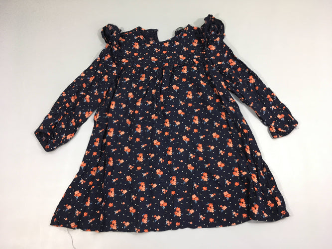 Robe m.c bleu marine fleurie orange, moins cher chez Petit Kiwi