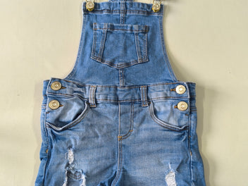 Salopette short jean effet éraillées trous