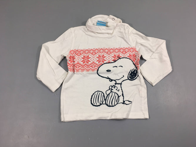 T-shirt m.l col roulé blanc Snoopy 100%Coton, moins cher chez Petit Kiwi