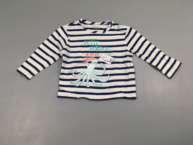 T-shirt m.l blanc rayé bleu Petit Pirate, moins cher chez Petit Kiwi