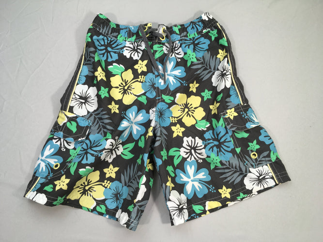 Maillot short gris fleuri jaune, moins cher chez Petit Kiwi